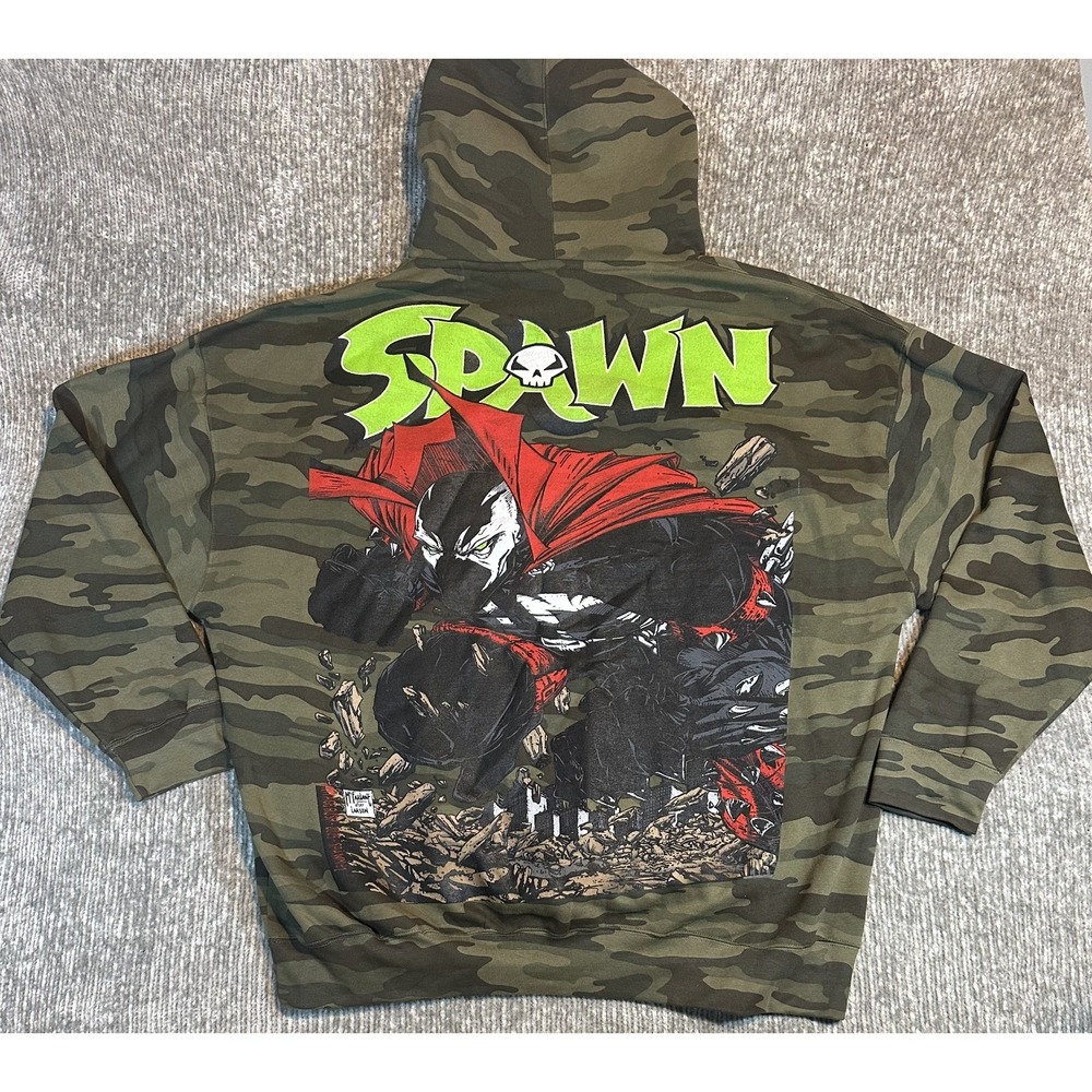 Vintage Style Men's 3XL Camo Spawn Hoodie Big Face Peyote Style Rare Custom
